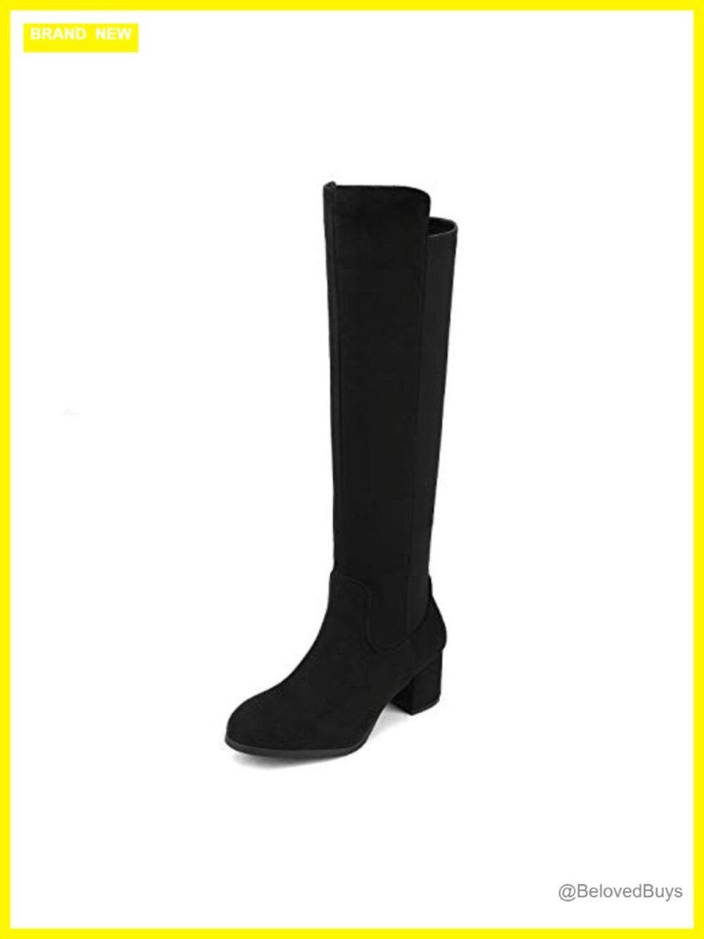 Women's Knee-High Stretchy Faux Suede Boots Block Heel Side Zip